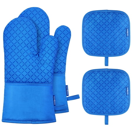 

BESTONZON 2pcs Oven Mitts and 2pcs Pot Holders Heat Resistant Insulation Gloves Oven Gloves with Non-slip Silicone Surface for Co