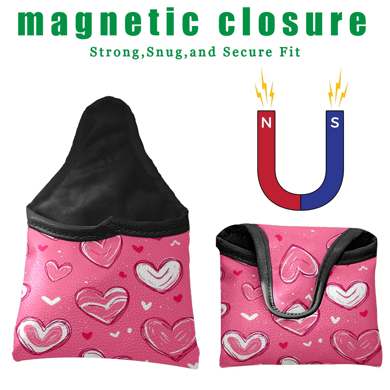Golf Mallet Putter Cover Premium Leather Waterproof Golf Putter Head Cover with Magnetic Closure Valentine's Day Heart