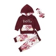 thumbnail image 1 of Franhais Toddler Girls Autumn 3Pcs Outfit Sets Long Sleeve Patchwork Hoodie + Floral Pants + Headband, 1 of 3