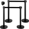 VEVOR Crowd Control Stanchion Set of 4 Pieces , Stanchion Set with 6.6 ft/2 m Black Retractable Belt, Black Crowd Control Barrier Concrete and Metal Base – Easy Connect Assembly