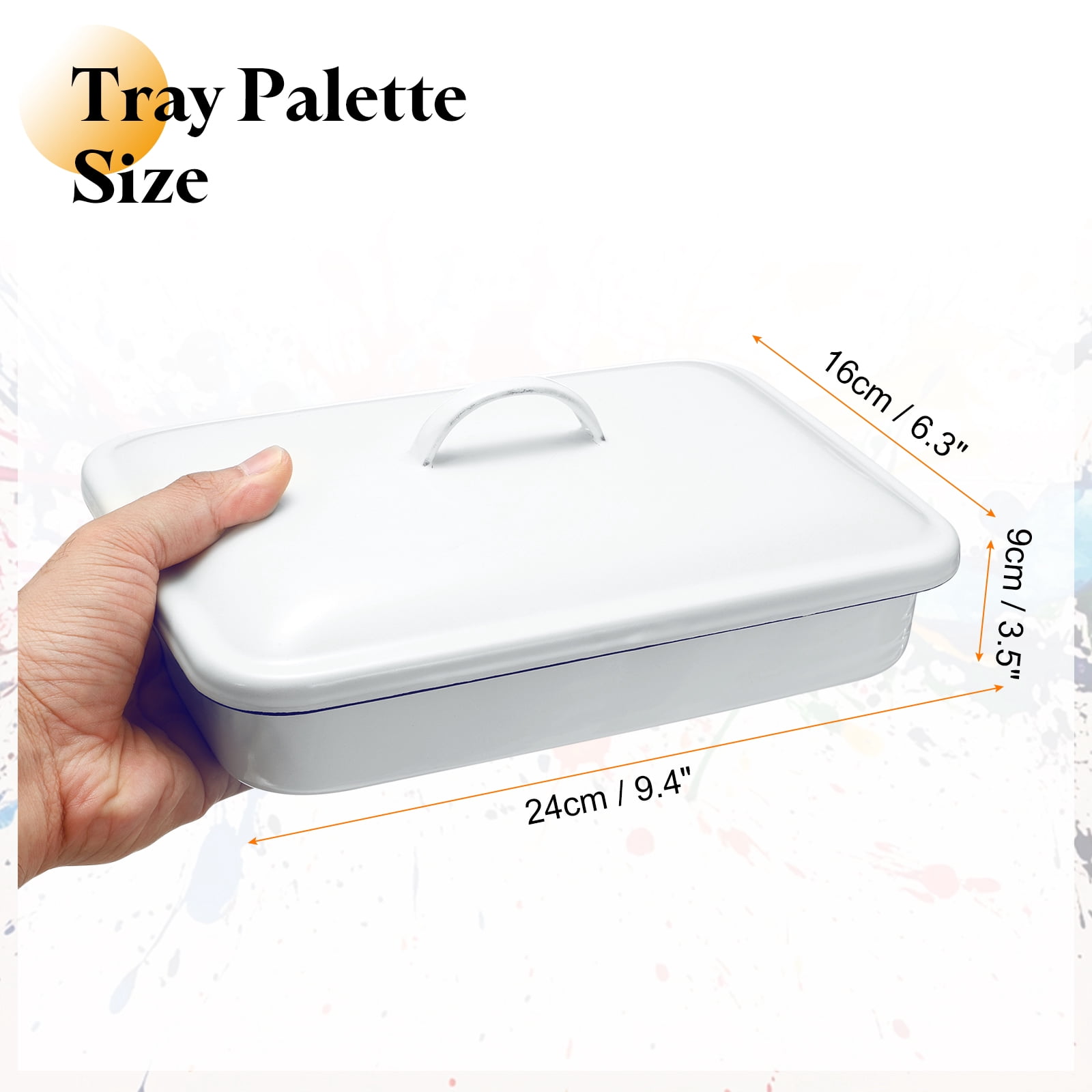 Uxcell Butcher Tray Palette 9.4" x 6.3" x 2" Metal Triple Enamel Coated Rectangular Tray Artist Painter Painting Tool with Lid for Art Paint Acrylic Watercolor Mixing