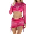 thumbnail image 2 of 4 Piece Swimsuits Set for Women Mesh Cover Up Long Sleeve Bikini Beach Set Hot Pink M, 2 of 6