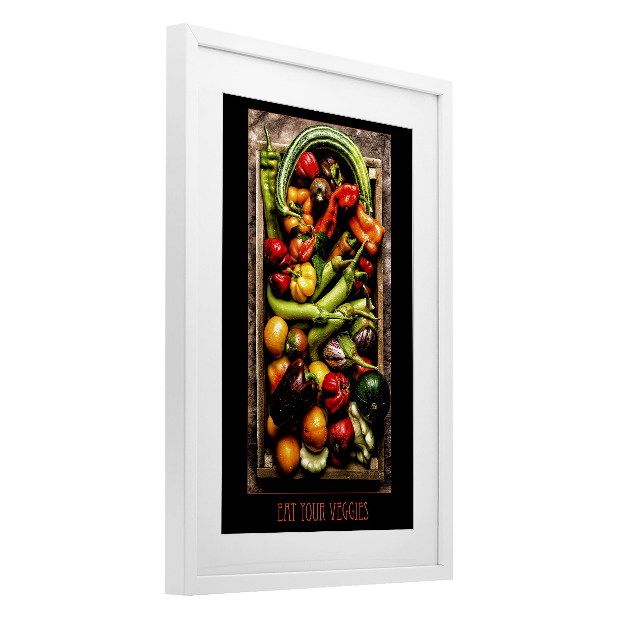 Stupell Industries Eat Your Veggies Vibrant Harvest White Framed Print Under Glass, design by Carl Kravats