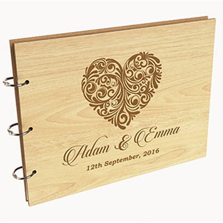 Darling Souvenir Personalized Engraved Laser Cut Wedding Guest Book Wooden Cover Sign-in Book Registry Guestbook Scrapbook-Q9