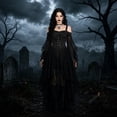 thumbnail image 6 of Witch Women's Halloween Fancy-Dress Costume, Gothic Halloween Dress, Off the Shoulder Dress with Butterfly Sleeves, Lace Trim Irregular Hem Medieval Renaissance Costume Gown for Halloween Party, 6 of 8