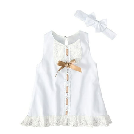 

Summer Newborn Baby Girls Lace Sleeveless Princess Dress + Headband Outfits Dress