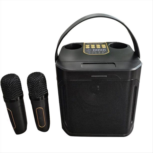 Altavoz Bluetooth de Karaoke de Alta Potencia, Subwoofer Inalámbrico Portátil con Sonido Envolvente Estéreo 360 Resistente Al Agua y Micrófono Dual-A