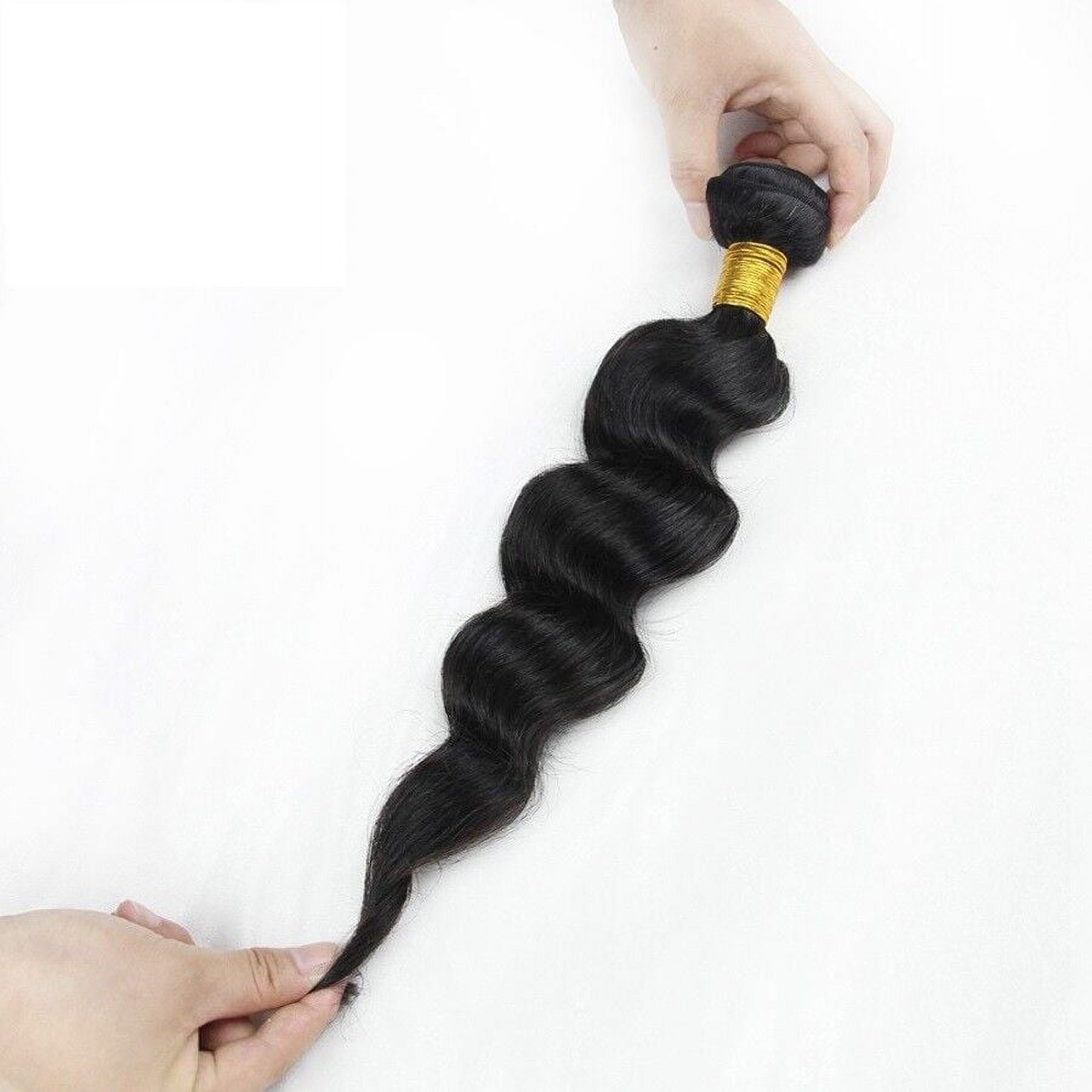 Brazilian Virgin Loose Wave Hair 3 Bundles 100% Unprocessed Remy Human Hair Weave Bundles with Free Part 4x4 Closure Natural Color 22”24“26" - Closure 22"