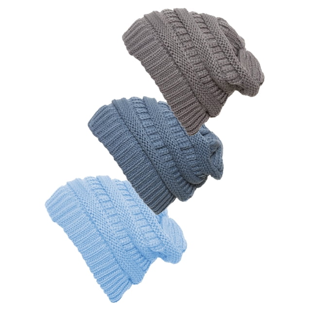 Bonnet Tricoté pour Femmes Lot de 3 - Light Melange/Denim/Pale Blue