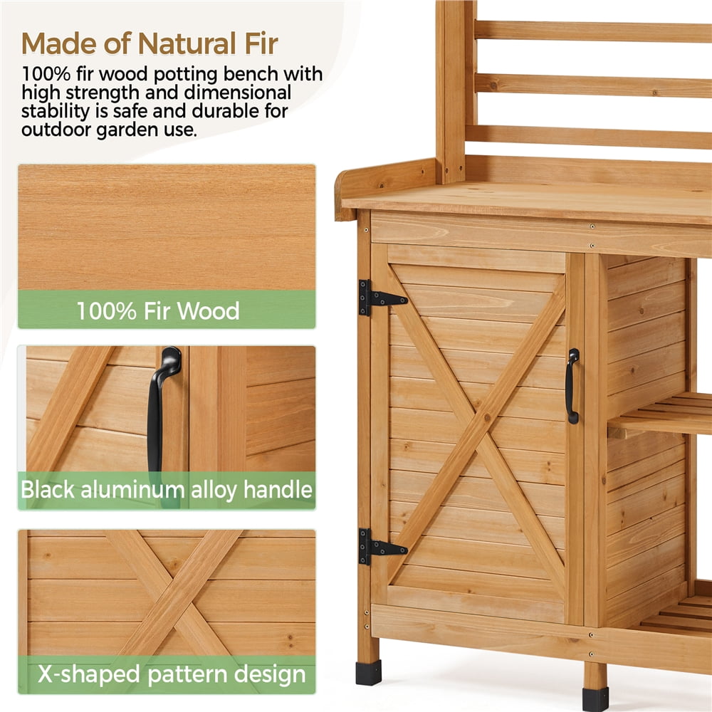 Renwick 4-layer Garden Work Bench with Cabinet & Open Shelf, Wood