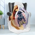 thumbnail image 4 of English Bulldog Soft Flannel Fleece Throw Blanket, Bicolor Cartoon Style Bulldog Portrait Abstract Animal Design, Cozy Plush for Indoor and Outdoor Use, 50" x 70", Brown Pale Muave Pink, by Ambesonne, 4 of 5
