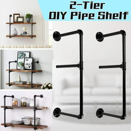 2 Pcs 2 4 Tier Industrial Pipe Wall Shelf Black Wall