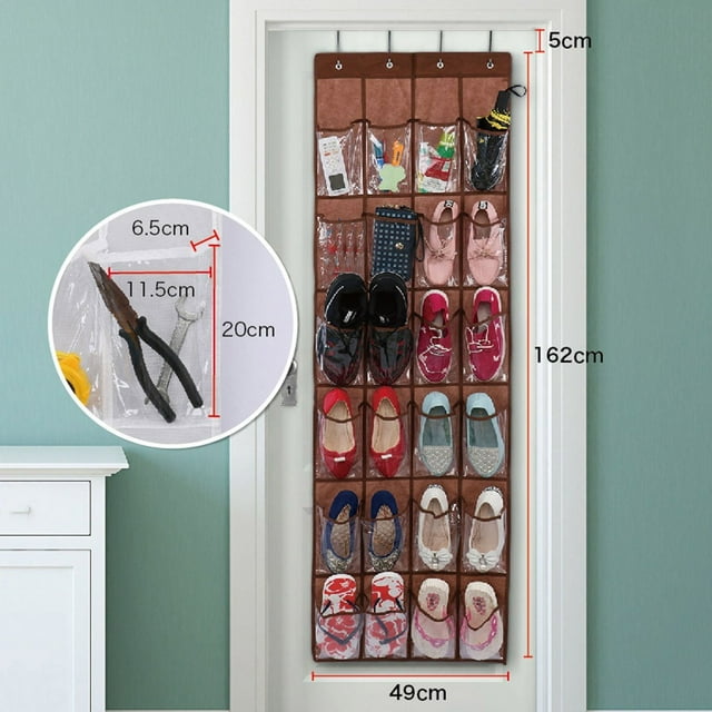 Organizador de zapatos de 24 bolsillos sobre la puerta con ganchos - Gran espacio de almacenamiento para zapatos, accesorios - Bolsillos de malla no tejidos, 162x49cm