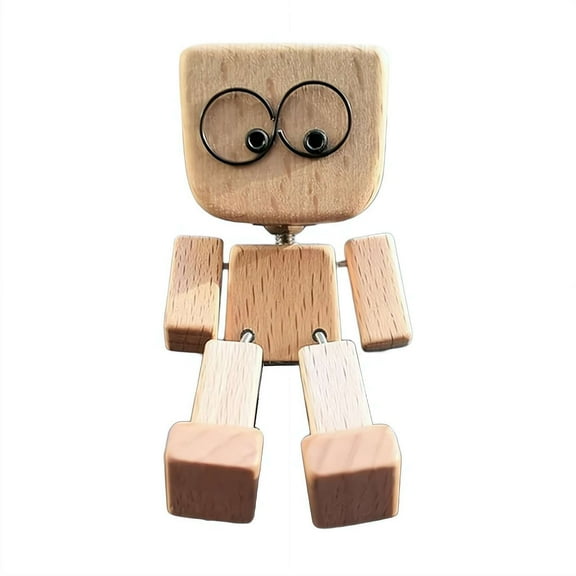 Adorable Wooden Swaying Figure with 12 Magnetic Expressions, Cute Shaking Feet Decor for Car Dashboard Office Desk