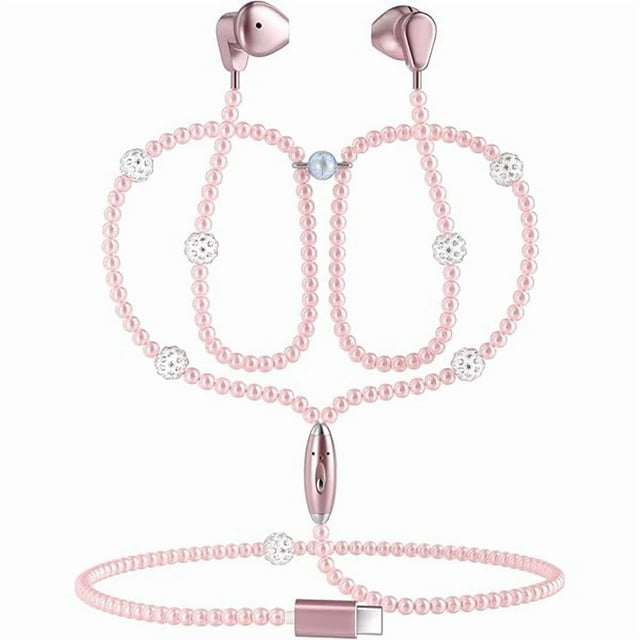 wonima11 USB C Headphones for iPhone 16 Wired Earbuds USB C Magnetic in-Ear Pink Pearl Beaded Type C Earphones with Mic & Control Noise Cancelling for Girls Women for iPhone 15,Galaxy S25 S24 Ultra