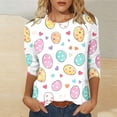 thumbnail image 6 of Idoravan Womens 3/4 Sleeve Tops And Blouses Women's Fashion Easter Print Loose Casual Round Neck Three-Quarter Sleeve T-Shirt Pullover, 6 of 6