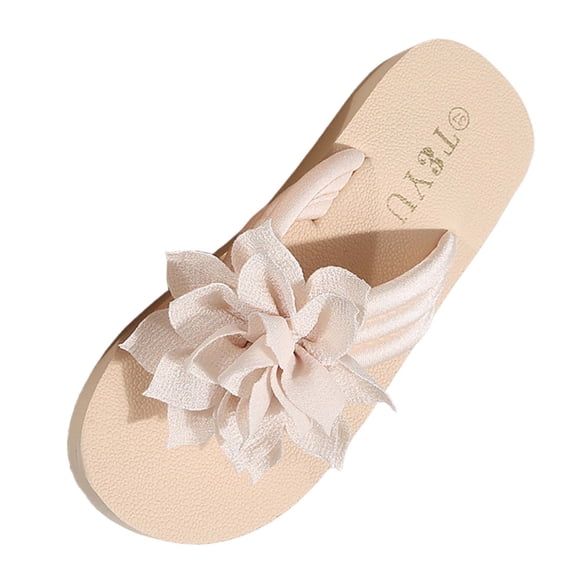 Gpaecead Women Flower Flat Flip Flops Thick Cushioned Sole Non Slip Spring Summer Beach Casual Versatile Shoes,B-Beige