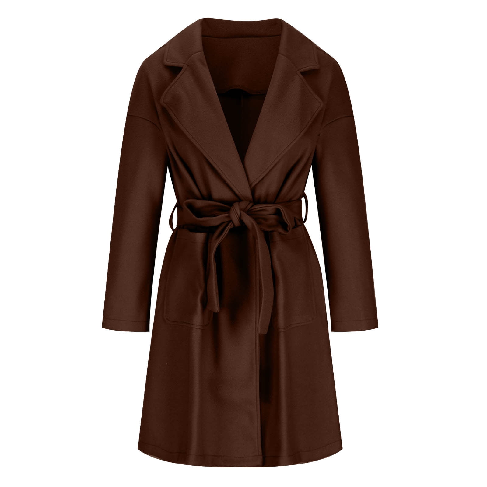 Mnyycxen Women's Double Face Wool Wrap Trench Coat Open Front Knit