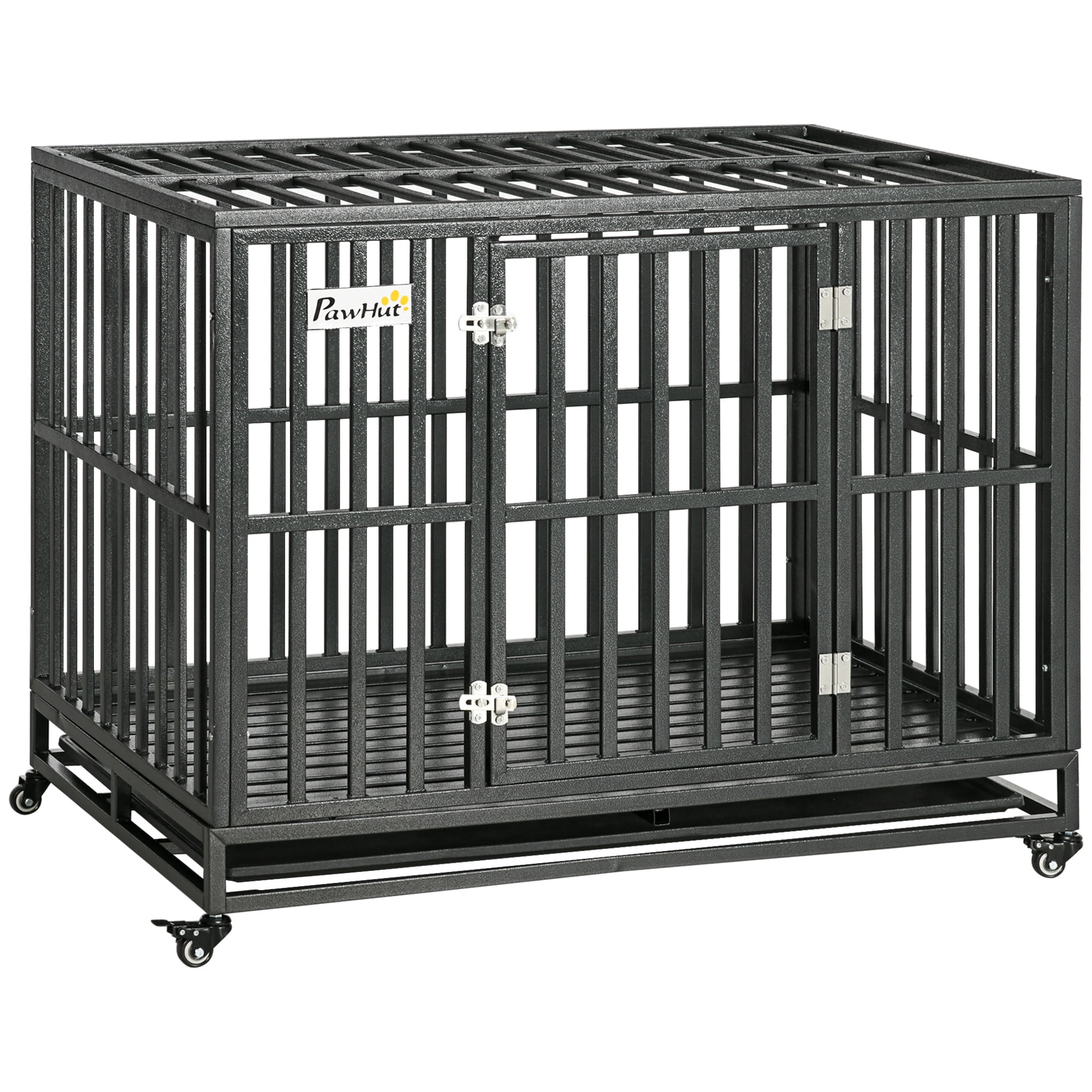 Dog Crate Metal Kennel and Cage Dog Playpen with Lockable Wheels, Slide-out Tray and Anti-Pinching Floor, 45" x 29.5" x 35"