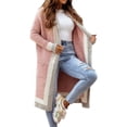 thumbnail image 3 of Women'S Color Block Vertical Striped Open Front Oversized Hooded Long Cardigan Sweaters with Pockets Pink L, 3 of 7