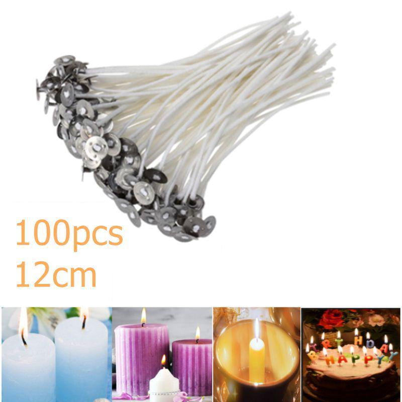 12cm 100Pcs 8/10/12/14/15/20cm Candle Wicks Pre Waxed Candle Cotton Core White DIY Low Smoke Candle Wick with Sustainer