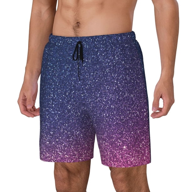 Balery Violet Glitter Bañador para hombre, shorts de playa de secado rápido con entrepierna y forro de compresión-Small