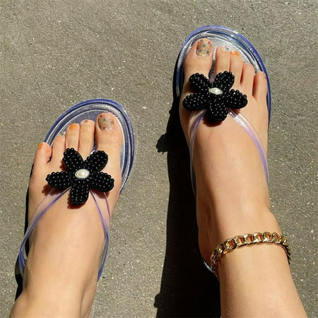 

Wavsuf Flat Sandals for Women Casual Summer Transparent Clear Thong Sandals Size 5.5