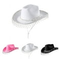 thumbnail image 4 of Rhinestone Cowboy Hat, Audhol Women's Hat Elegant Pendant Cowboy Hat Tassel Scarf Dating Decoration Two Piece Set Bridal Cowgirl Hat for Bachelorette Party Cowgirl Hats Women White One Size, 4 of 6