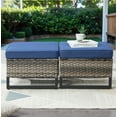 thumbnail image 2 of Gymojoy 2 Pieces Outdoor Ottoman, Patio All Weather Rattan Wicker Footstool Footrest Seat with Removable Cushion,Blue, 2 of 6