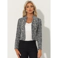thumbnail image 4 of DARING DIVA Women's Elegant Stand Collar Business Plaid Tweed Blazer XS Black, 4 of 6