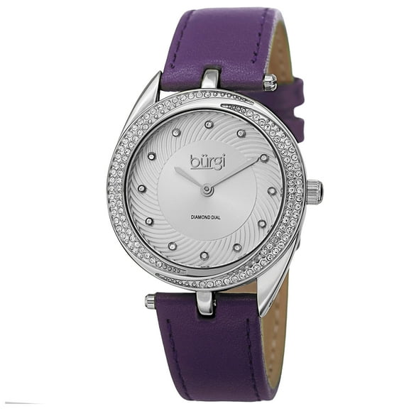 Burgi Women's Quartz Diamond Markers Leather Purple Strap Watch