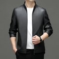 thumbnail image 2 of Chaqueta de cuero genuino para hombre, con cuello alto, de lujo, para otoño e invierno, además de abrigo sencillo y cálido de terciopelo, 2 of 5