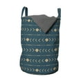 thumbnail image 1 of Ethnic Laundry Bag, Tribal Inspired Direction Pointers and Rhombus Like Motifs Ethnic Feels, Basket with Handles Drawstring Closure for Laundromats, 13" x 19", Dark Teal and Almond, by Ambesonne, 1 of 4