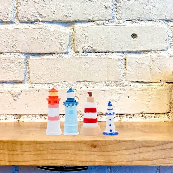 TABLZONE Set of 4 Miniature Lighthouse Figurines Beach Decor White Resin Vacation Theme Statue