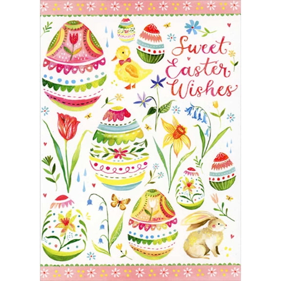 RSVP Greetings Sweet Easter Wishes: Colorful Decorated Eggs, Chick, Butterfly and Bunny Easter Card