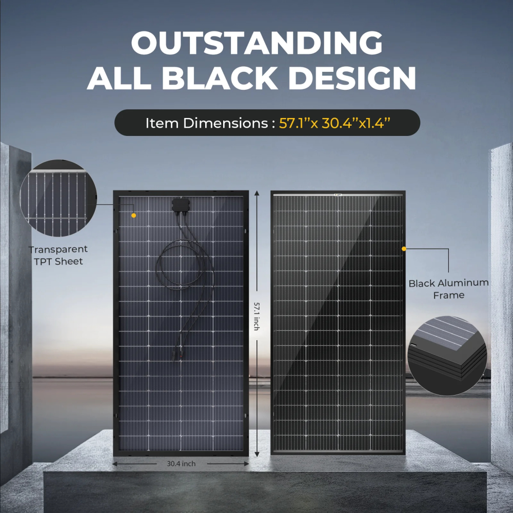 BougeRV Bifacial 200 Watts Solar Panel 10BB 12 Volt Mono Solar Panel, 23% High Efficiency Module Monocrystalline Technology for RV Camping Home Boat Marine Off-Grid