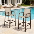 thumbnail image 5 of Ktaxon 2pcs Patio Garden Bar Chair 44in Height Wrought Iron Teslin Mesh, Brown Frame Beige, 5 of 13
