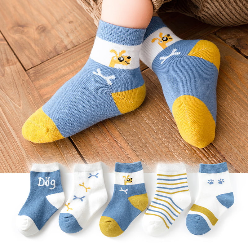 0-3 Years Socks Set for Baby Girl Boy 2 Pairs Baby Thick Cotton Socks Soft Elastic Warm Cute Colorful Breathable Anti-Slip Gift for Infant Toddler Baby 