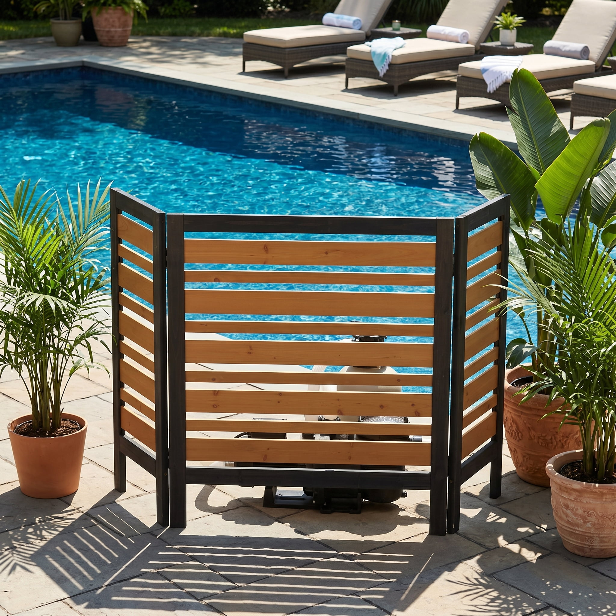 3-Panel Solid Wood Privacy Fence Screen, 38"W x 42"H Weather Resistant Outdoor Enclosure for Air Conditioner Trash Can Pool Pump Garden Patio Decor