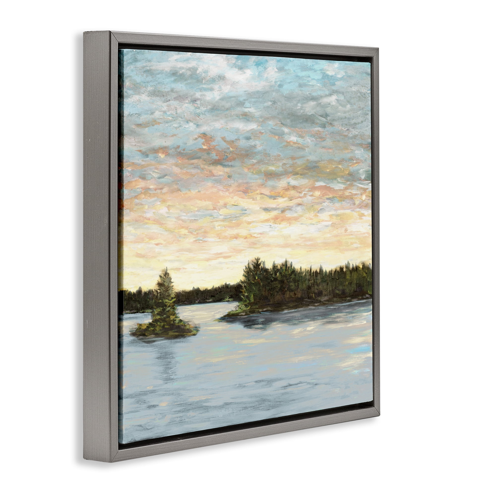 Stupell Industries Lake Shore at Sundown Gray Framed Floater Canvas Wall Art, design by Julie DeRice