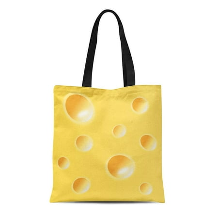 POGLIP Canvas Tote Bag Holes Yellow Swiss Cheese Cheesey Cheesy Fun Funny  Humor Reusable Handbag Shoulder Grocery Shopping Bags