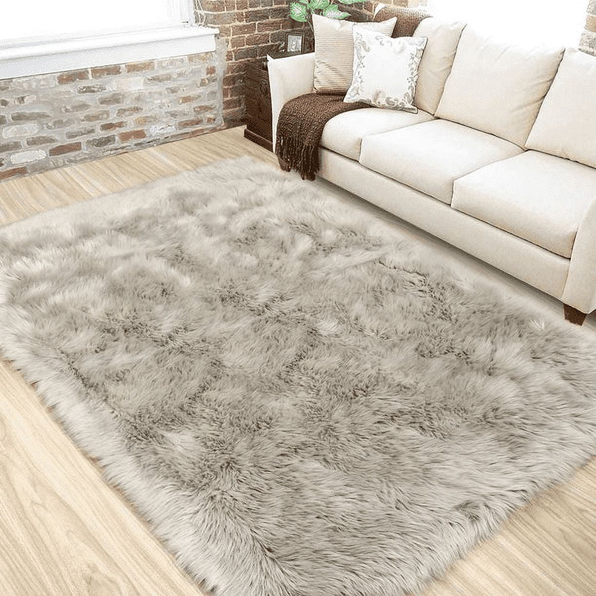 Lochas Soft Fluffy Rugs Faux Sheepskin Area Rug for Bedroom Living Room Bedside Carpet Nursery Washable Floor Mat,3'x5',Beige