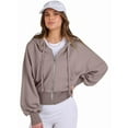 thumbnail image 4 of Female Zip Up Hoodies Cropped Sweatshirts Casual Comfy Cute Zip Jackets Fashion Trendy Fall Outfits Light Brown L, 4 of 10