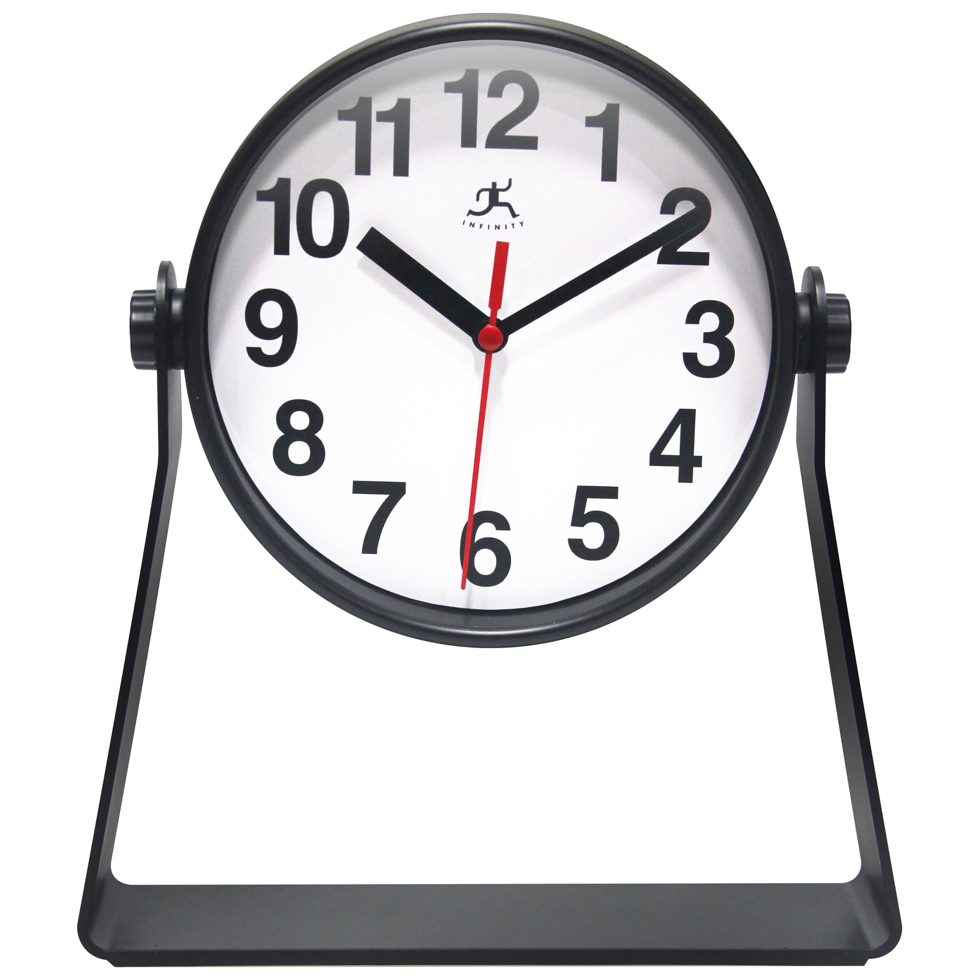 Infinity Instruments Stirrup Plastic 6 Business/Office Indoor Desktop Clock with Quartz Movement for Accurate Time Keeping, Black
