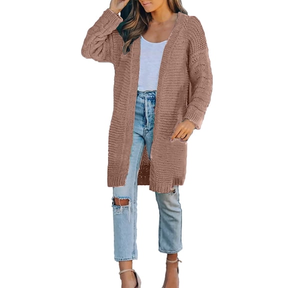Niaviben Knit Cardigan Long Cardigan Loose Cardigan Womens Jackets Womens Jackets Casual Long Cardigans for Women Long Sweater Cardigan Women Khaki M