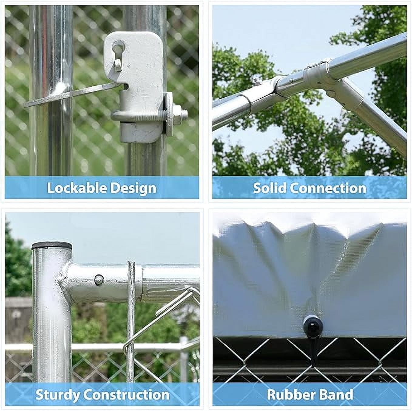 HITTITE Extra Large Outdoor Dog Kennel, 10x10x6.56ft Anti-Rust Dog Kennel Outside with Roof, Galvanized Chain Link Dog Runs for Outside with Secure Lock