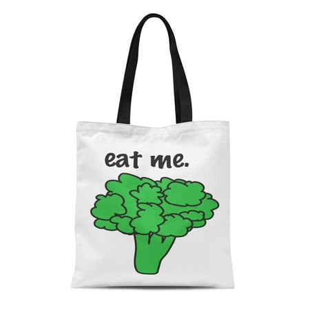 KDAGR Canvas Tote Bag Food Eat Me Broccoli Vegetable Funny Attitude Vegan Vegetarian Reusable Handbag Shoulder Grocery Shopping