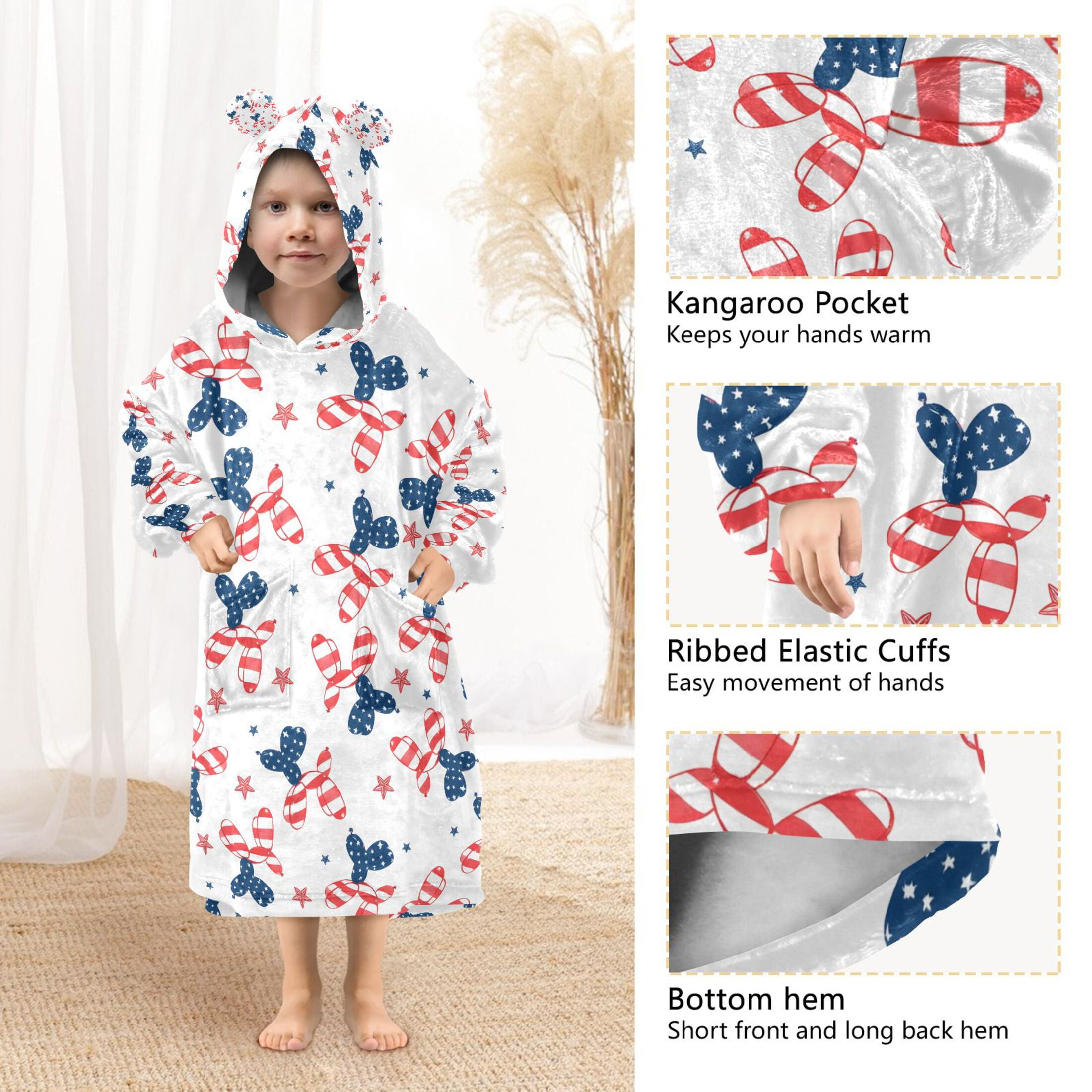 joogoo Blanket Hoodie for Balloon Dogs Oversize Sweatshirt 3-14 YR L