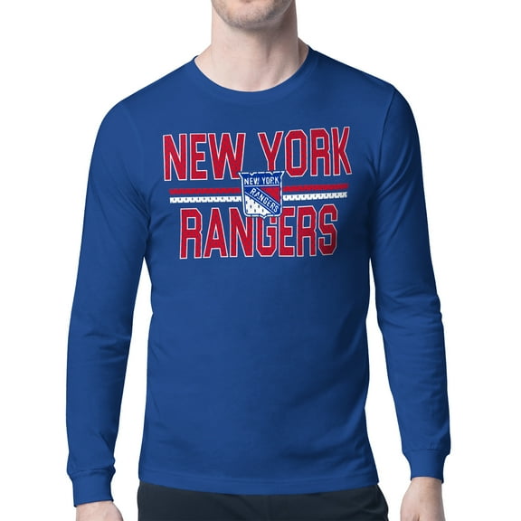 Men's Starter Blue New York Rangers Mesh Look Team Name Long Sleeve T-Shirt