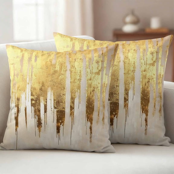 Pack of 2 Outdoor Pillow Covers,Waterproof Abstract Gold Throw Pillow Covers,Modern Luxury Strokes Artwork Decorative Pillowcases Cushion Covers for Patio Couch Pillow Sham Protector 20x20 Inch